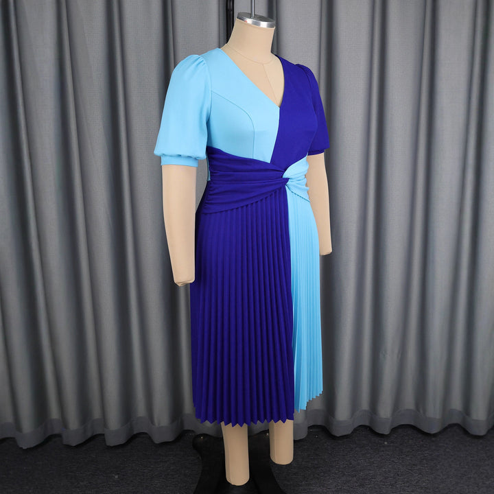 Damen plissiertes Midi-Kleid mit Farbblockdesign und Wickeloptik Drune