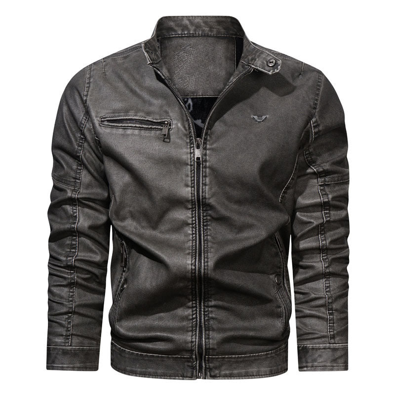 Herren Slim‑Fit Jeansblouson mit Used‑Optik, Reißverschluss‑Brusttasche und gesteppter Ärmelpartie Drune