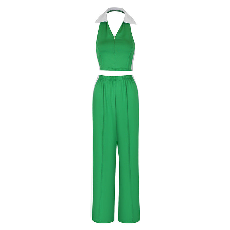 Damen Zweiteiliges Set mit cropped Oberteil und weit geschnittener Hose Drune