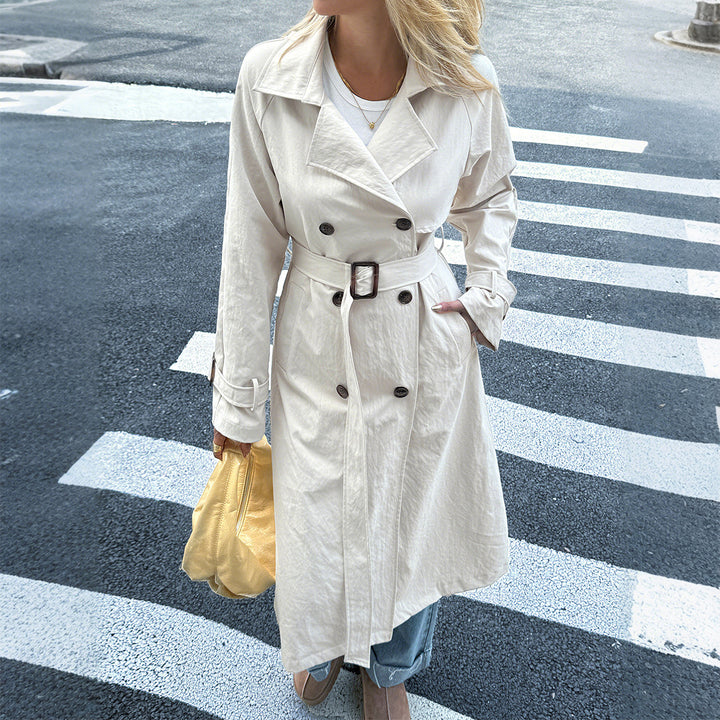 Damen nan klassischer Trenchcoat mit Doppelreihe, Taillengürtel, verstellbaren Manschetten und geraden Knopfleiste Drune
