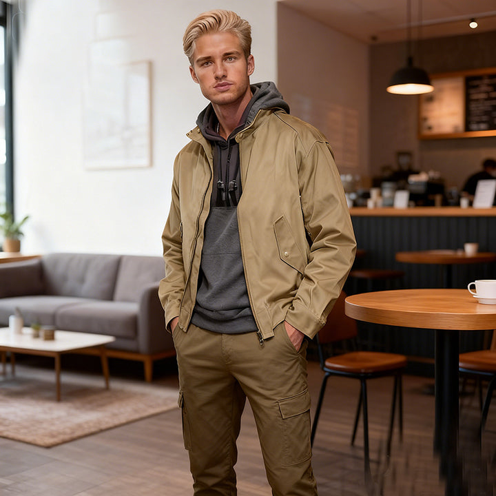Herren Leichte Bomberjacke aus Nylon mit Reißverschluss, Pattentaschen und elastischen Bündchen Drune