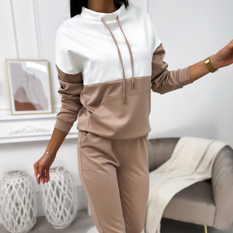 Damen Zweiteiliges Loungewear‑Set mit Stehkragen, Kängurutasche und schmaler Jogginghose Drune