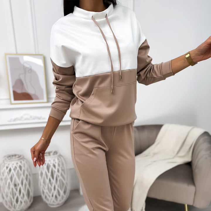 Damen Zweiteiliges Loungewear‑Set mit Stehkragen, Kängurutasche und schmaler Jogginghose Drune