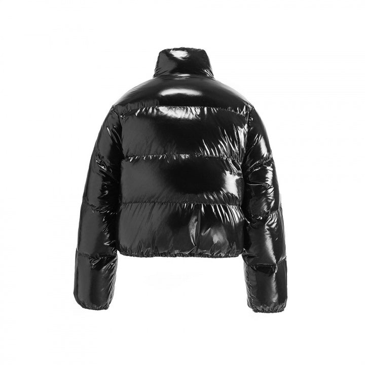 Damen Kurz geschnittene glänzende Steppjacke im Cropped‑Fit mit hohem Stehkragen Drune