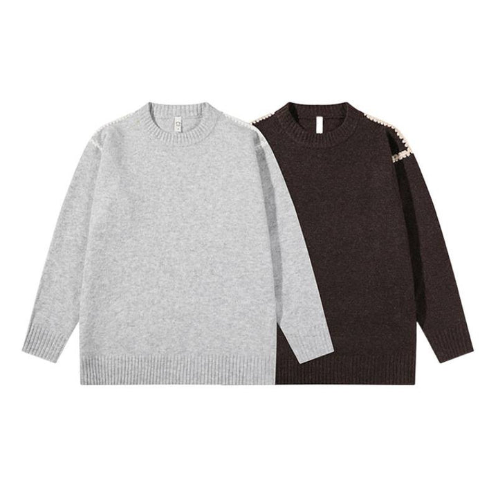 Unisex Oversize Feinstrick-Pullover mit Rundhalsausschnitt und Rippenbündchen Drune