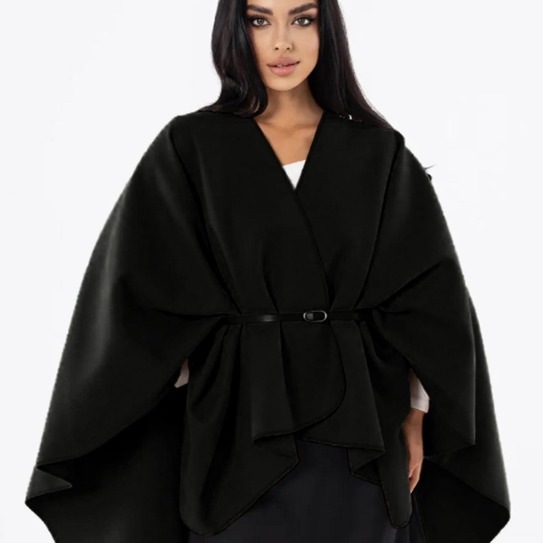 Damen Oversize-Capeponcho mit Wickeloptik und V-Ausschnitt Drune
