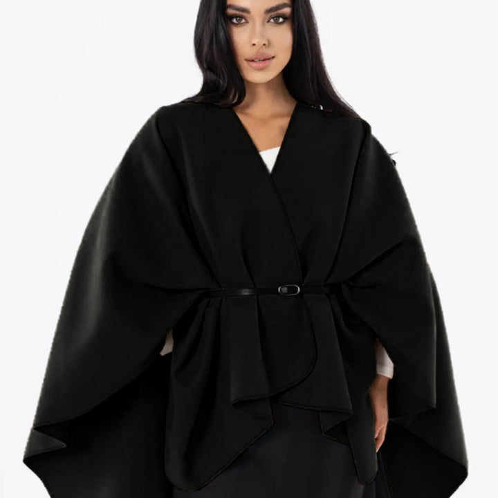 Damen Oversize-Capeponcho mit Wickeloptik und V-Ausschnitt Drune
