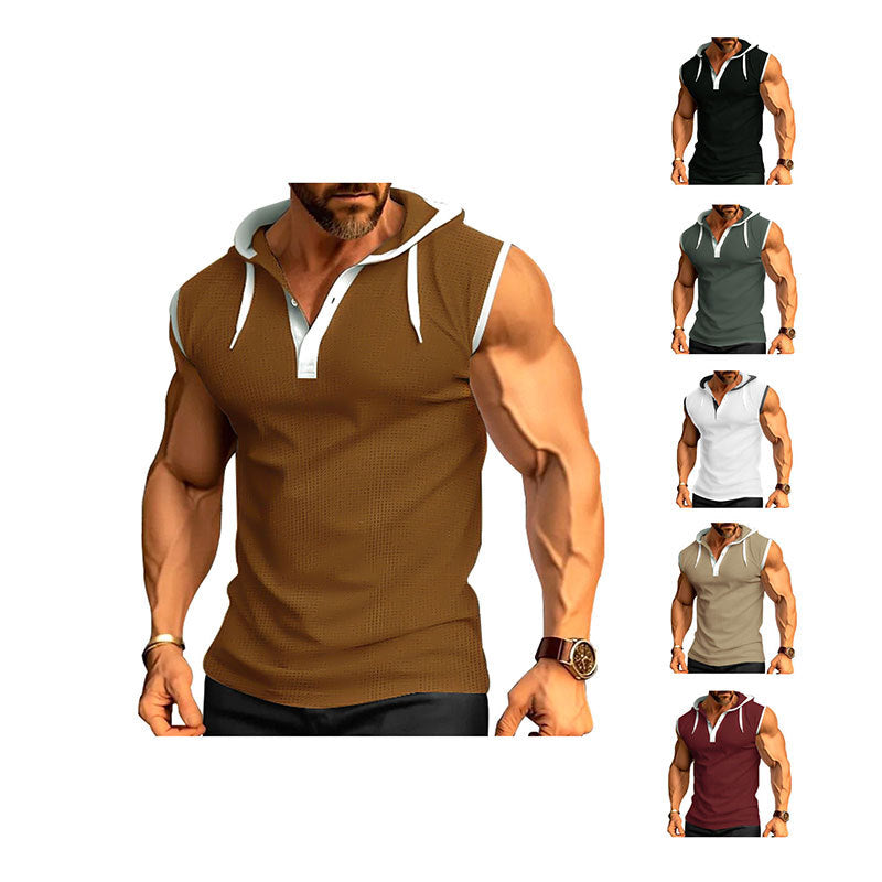 Herren nan ärmelloses Kapuzen-Sportshirt mit Meshstruktur und V-Ausschnitt Drune