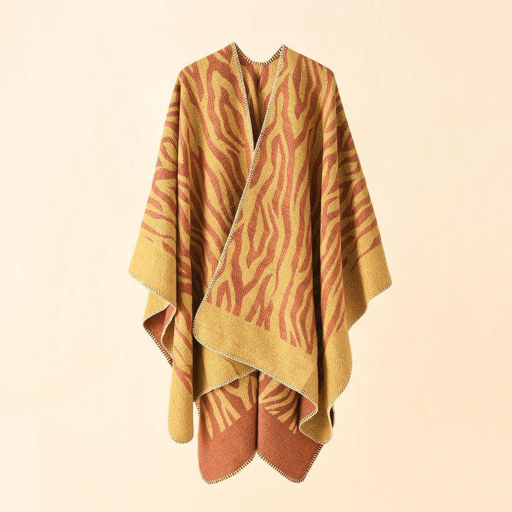 Damen Zebra‑Jacquard Poncho‑Cape im Oversize‑Kimono‑Fall aus weichem Feinstrick Drune