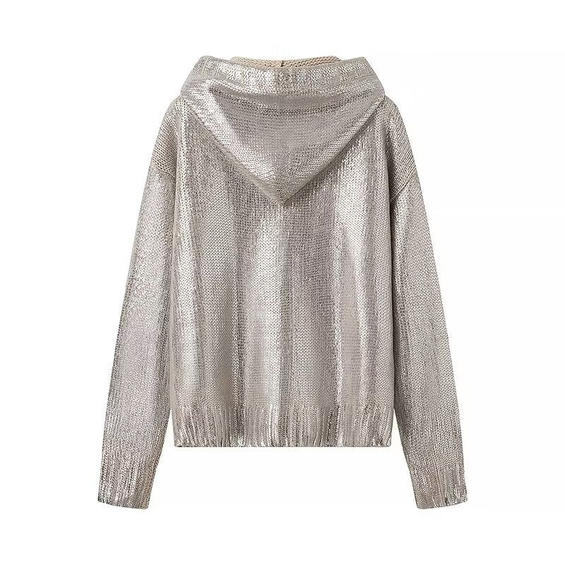 Damen modischer Glitzer Hoodie mit Kängurutasche und elastischem Bund Drune