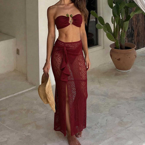 Damen Bandeau-Bikini mit Rüschenrock und elegantem Verschluss Drune