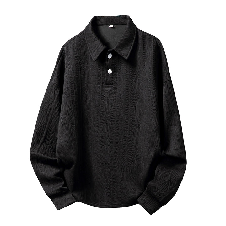Unisex Texturierter Polo-Strickpullover im Boxy-Schnitt mit Diamantmuster und halber Knopfleiste Drune