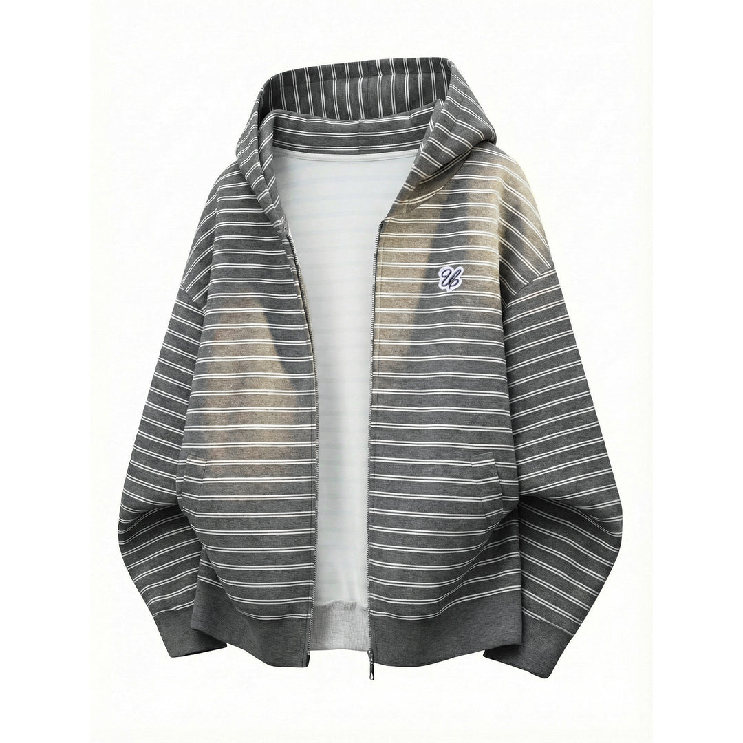 Unisex Kapuzen-Sweatjacke mit Reißverschluss und feinen Querstreifen Drune