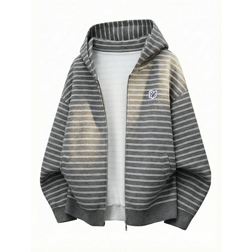 Unisex Kapuzen-Sweatjacke mit Reißverschluss und feinen Querstreifen Drune