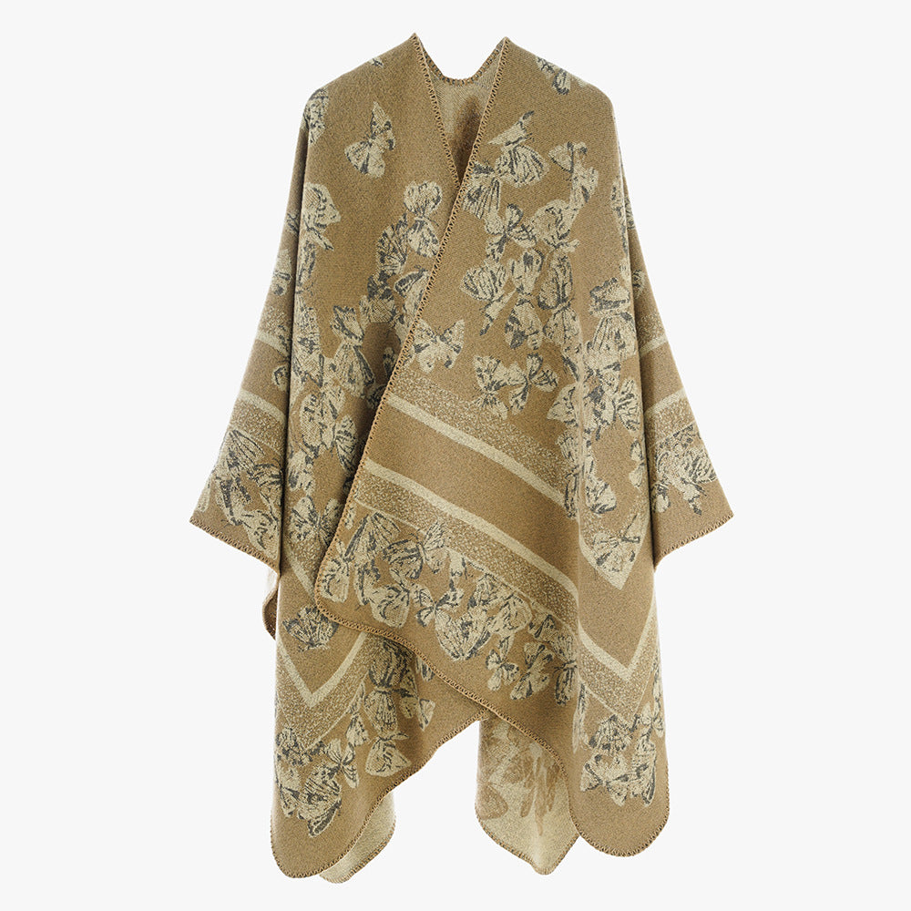 Damen Jacquard‑Capeponcho mit Schmetterlingsmuster und Wollmix‑Optik Drune