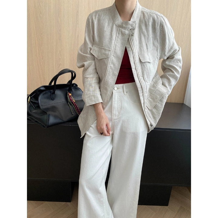Damen lässige Utility-Jacke mit hohen Taschen und runder Nahtverarbeitung Drune