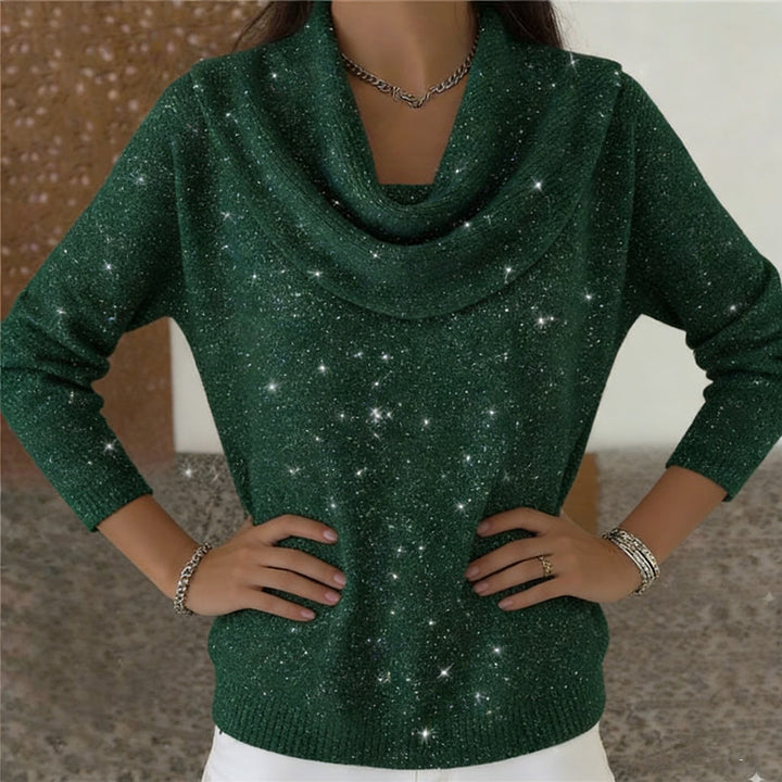 Damen Glitzernder Strickpullover mit Wasserfall-Ausschnitt Drune