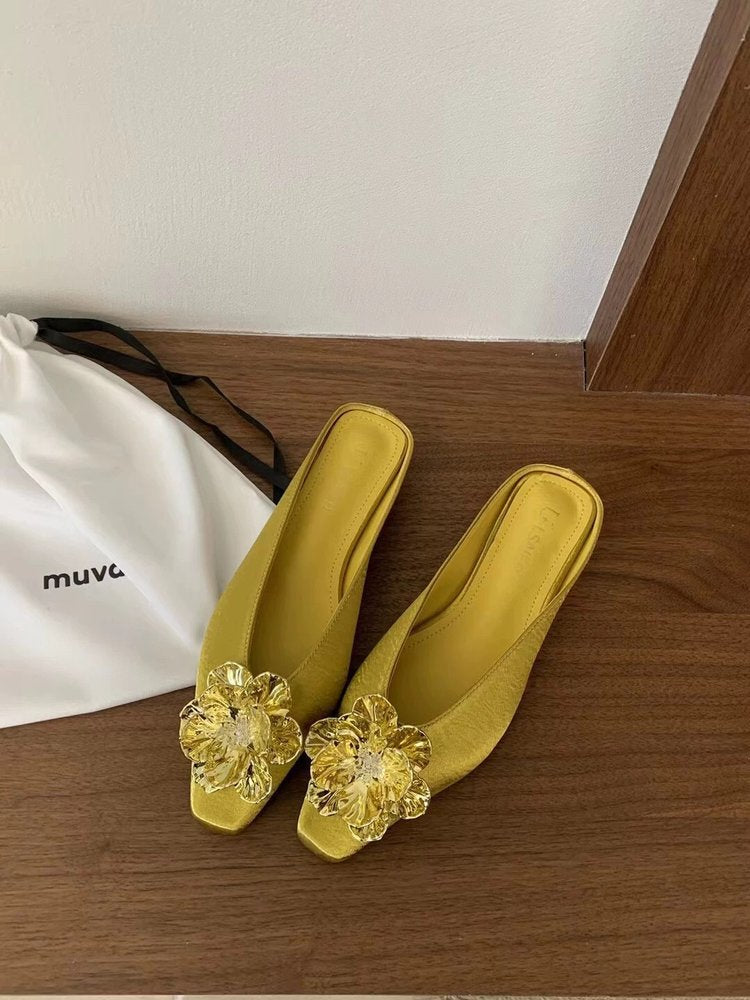 Damen elegante Ballerina-Pumps mit funkelndem Blumenakzent Drune