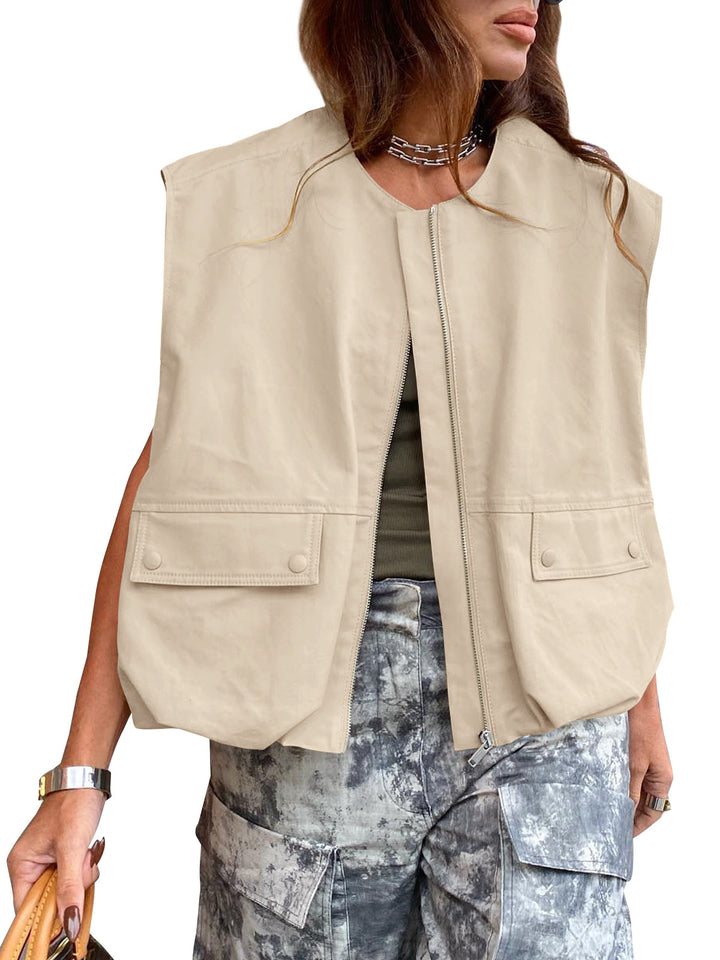 Damen stylische Utility-Weste mit Reißverschluss Drune