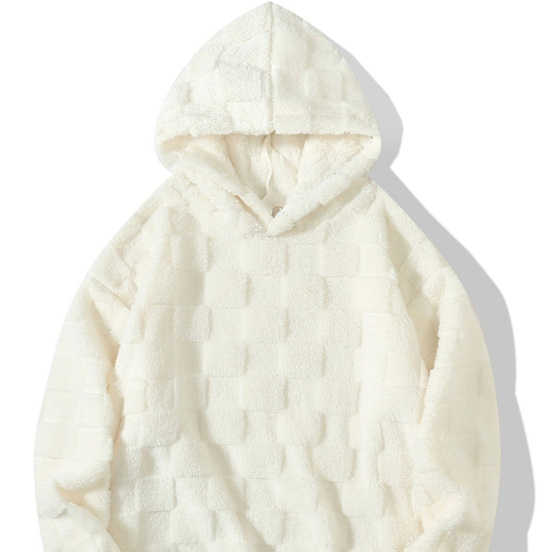 Damen Oversize-Plüschhoodie mit Karomuster, Kapuze und weichem Teddyfutter Drune