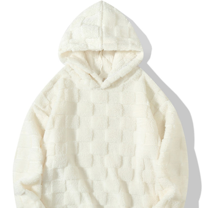 Damen Oversize-Plüschhoodie mit Karomuster, Kapuze und weichem Teddyfutter Drune