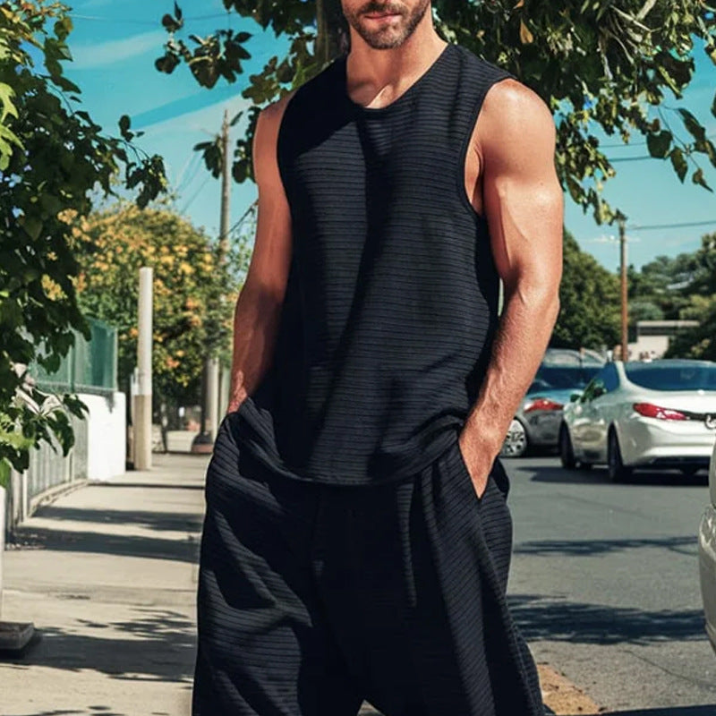 Herren Zweiteiliges Lounge-Set aus strukturierter Jerseyware mit ärmellosem Top und weiter Haremshose Drune