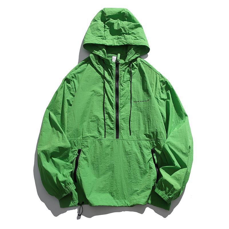 Unisex Leichter Ripstop-Hoodie-Anorak mit Halbreißverschluss, Kordelzug & Reißverschlusstaschen Drune