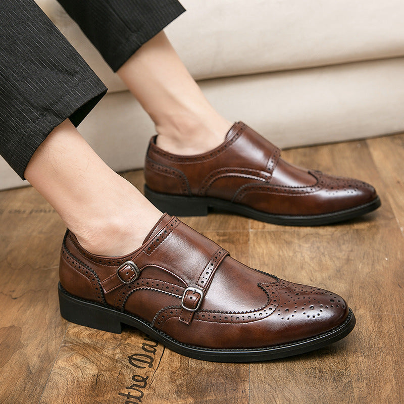Herren elegante Doppelmonks mit Brogue-Lochung und gepolstertem Komfortfußbett Drune
