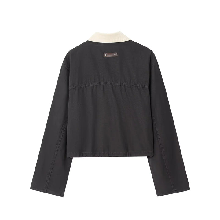 Damen nan kurze Chore‑Jacke mit Cordkragen, Druckknopfleiste und Kordelzugsaum Drune