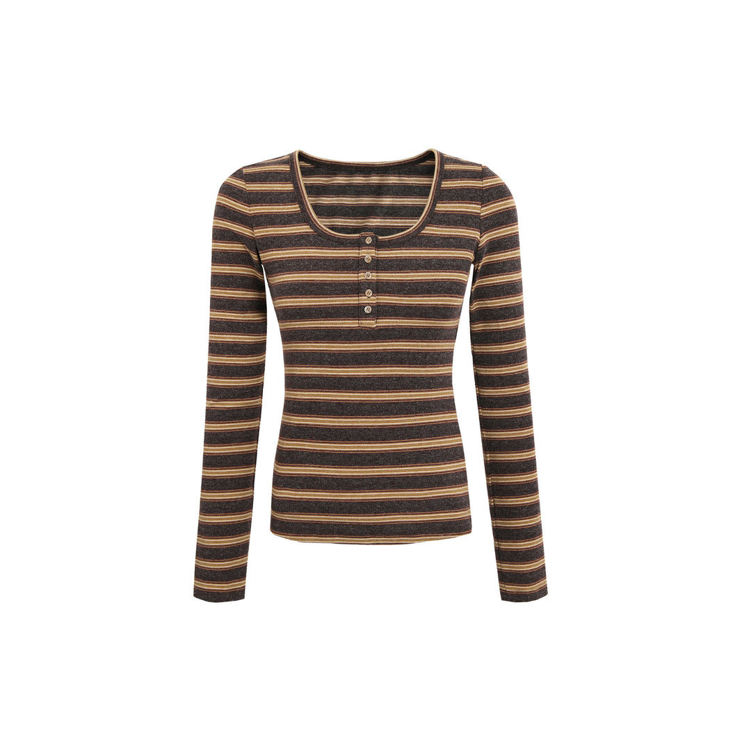 Damen langärmliges Ringelshirt mit Knopfleiste Drune