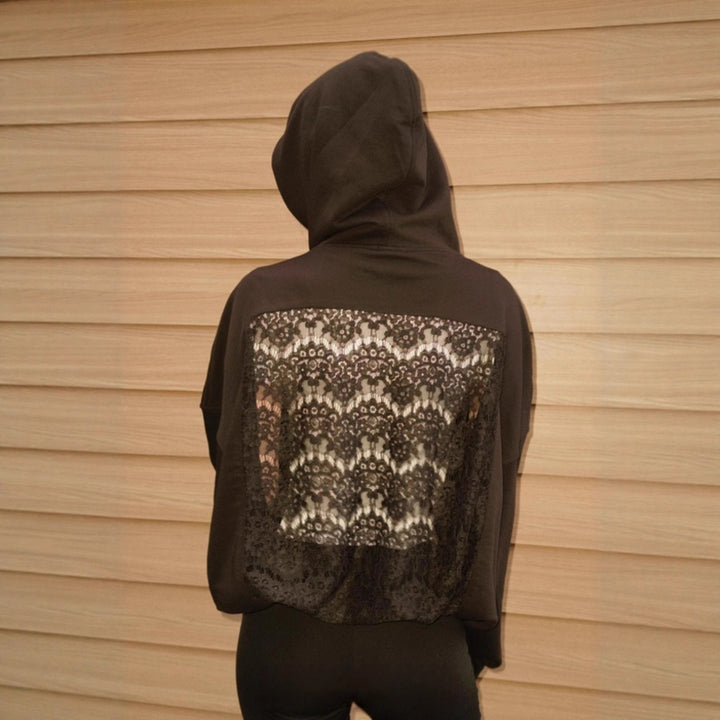 Damen nan weit geschnittener Kapuzenpullover mit floralem Spitzeneinsatz am Rücken Drune