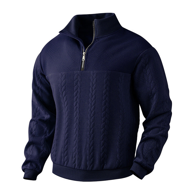 Herren Grobstrick-Halbzip-Pullover mit Zopfmuster und Stehkragen Drune