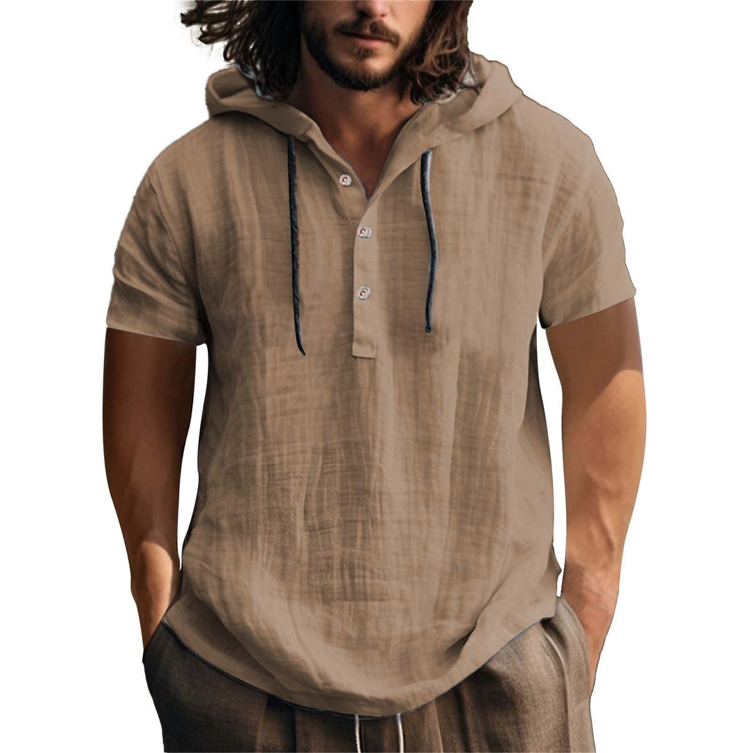 Herren lässiges Kurzarm-Hoodie mit Knopfleiste Drune