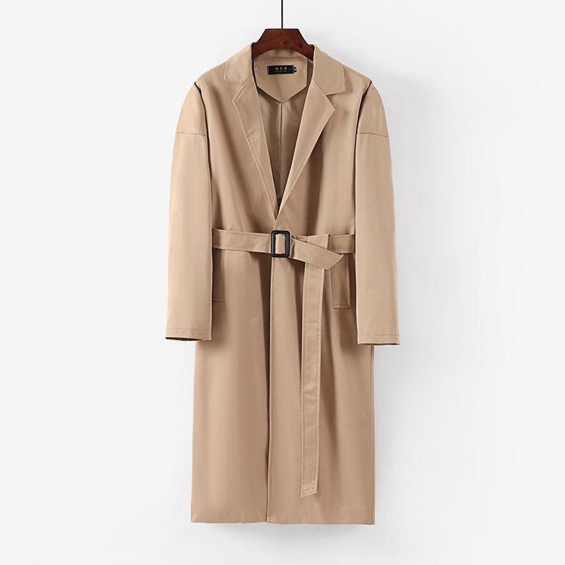 Damen Longline Trenchcoat mit Taillengürtel und fallendem Revers Drune