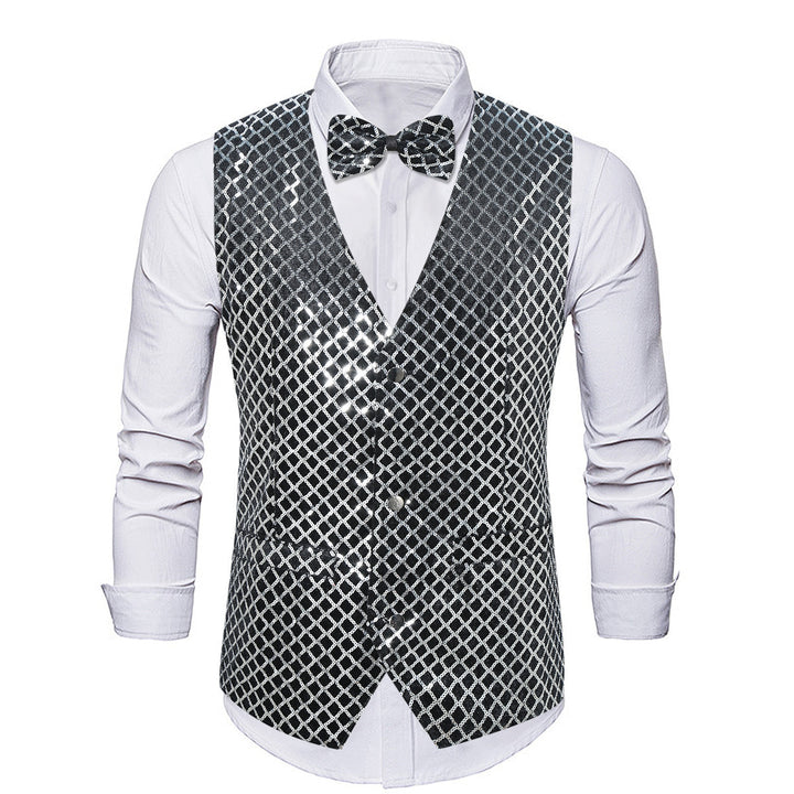 Herren eleganter Pailletten-Blazer mit passendem Fliegenverschluss Drune