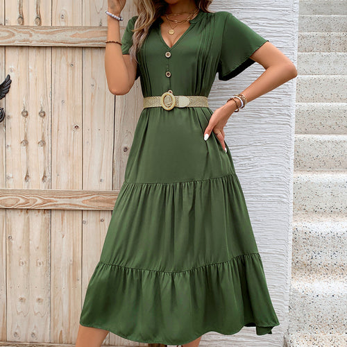 Damen Maxikleid mit Knopfleiste und voluminösem Rock Drune