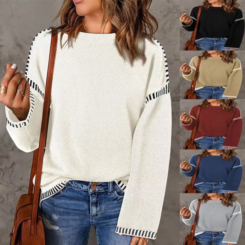 Damen modischer Pullover mit strukturiertem Material und streifenförmigen Details Drune