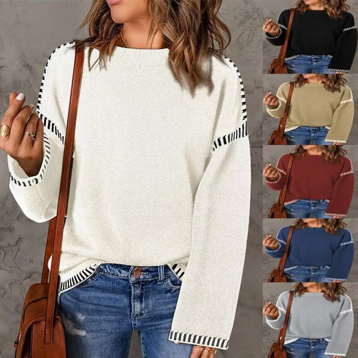 Damen modischer Pullover mit strukturiertem Material und streifenförmigen Details Drune
