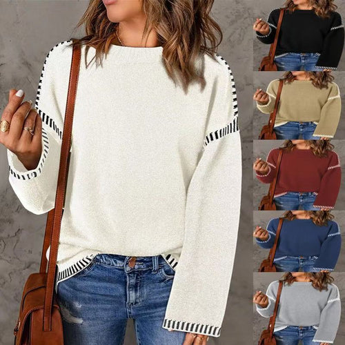 Damen modischer Pullover mit strukturiertem Material und streifenförmigen Details Drune