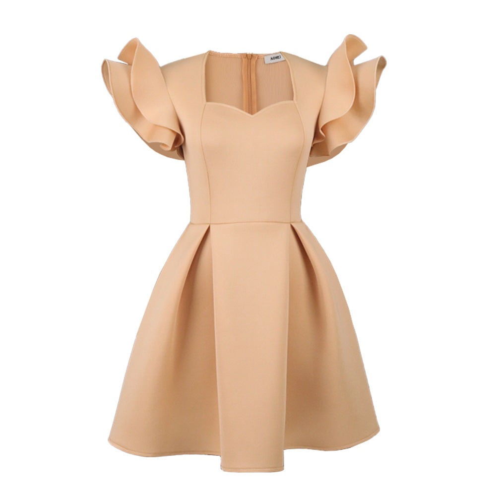 Damen elegantes Kleid mit voluminösen Rüschensäumen Drune