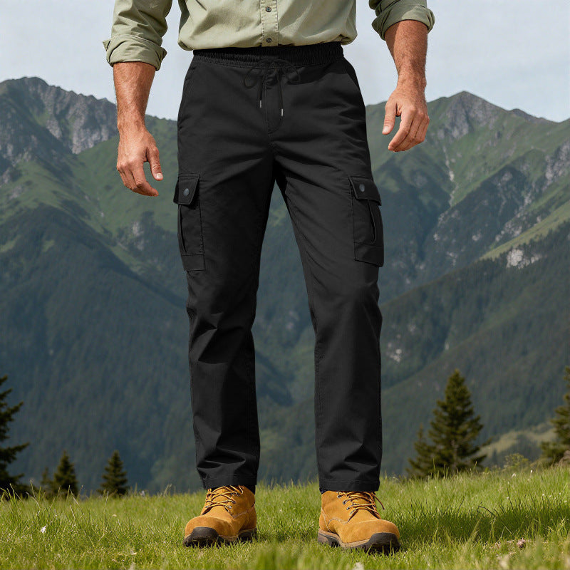 Herren nan robuste Freizeit-Cargohose mit elastischem Bund Tunnelzug und Mehrfachtaschen Drune
