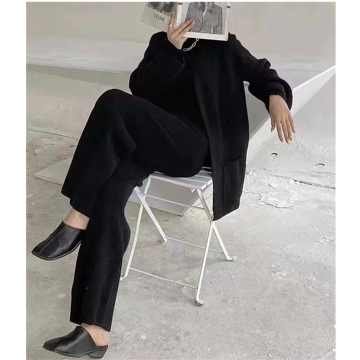 Damen modisches Strickensemble mit elegantem Cardigan und passendem Oberteil Drune