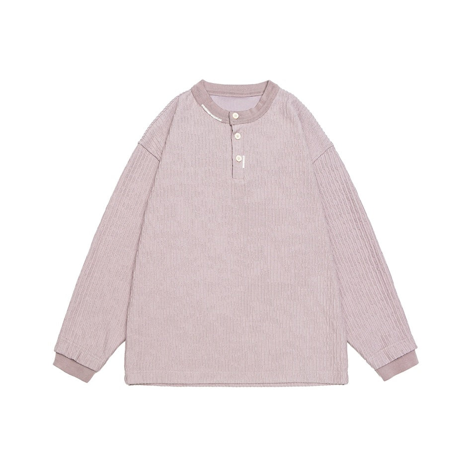 Unisex Gerippter Oversize-Henley-Pullover mit Knopfleiste Drune