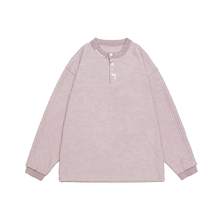 Unisex Gerippter Oversize-Henley-Pullover mit Knopfleiste Drune