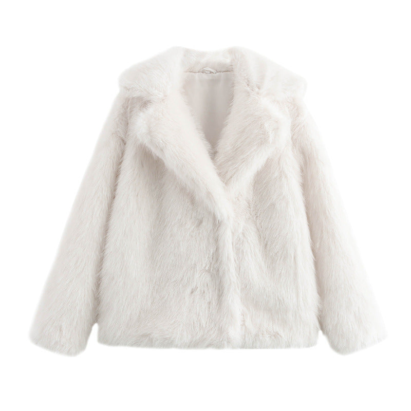 Damen Kuschelige Kunstpelzjacke mit elegantem Revers Drune
