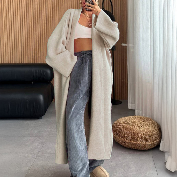 Damen nan extra-langer Oversize-Strickmantel mit offenem Schnitt, weiten Ärmeln und Kimonokragen Drune