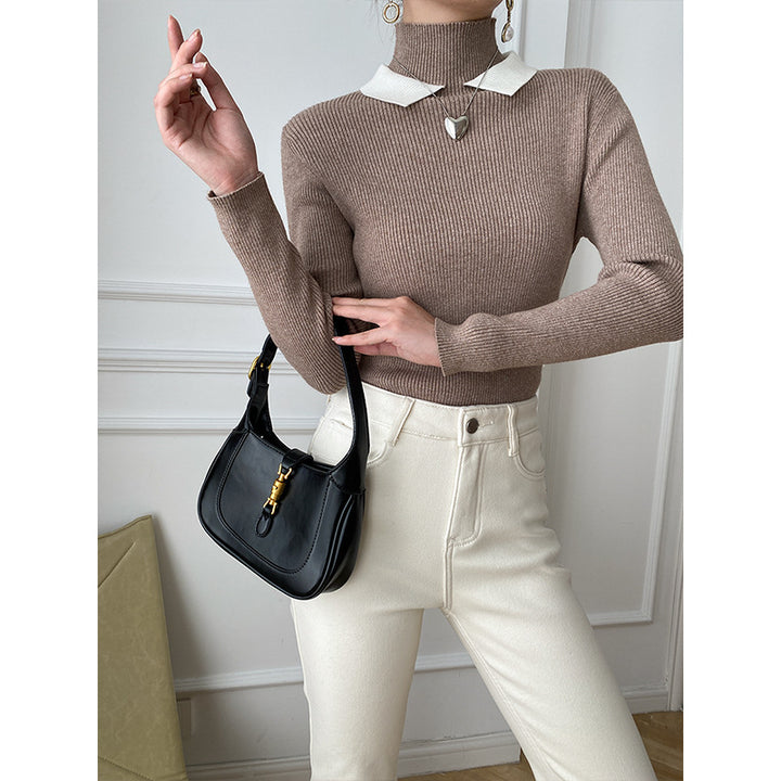 Damen Strickpullover mit Stehkragen und kontrastierendem Kragen Drune