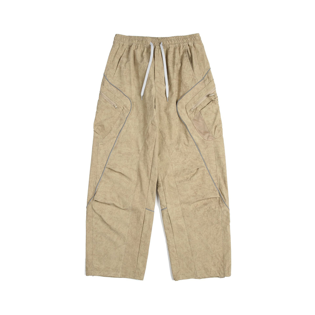 Unisex Cargo-Culotte-Hose mit elastischem Bund, Reißverschlusstaschen und Mesh‑Einsätzen Drune