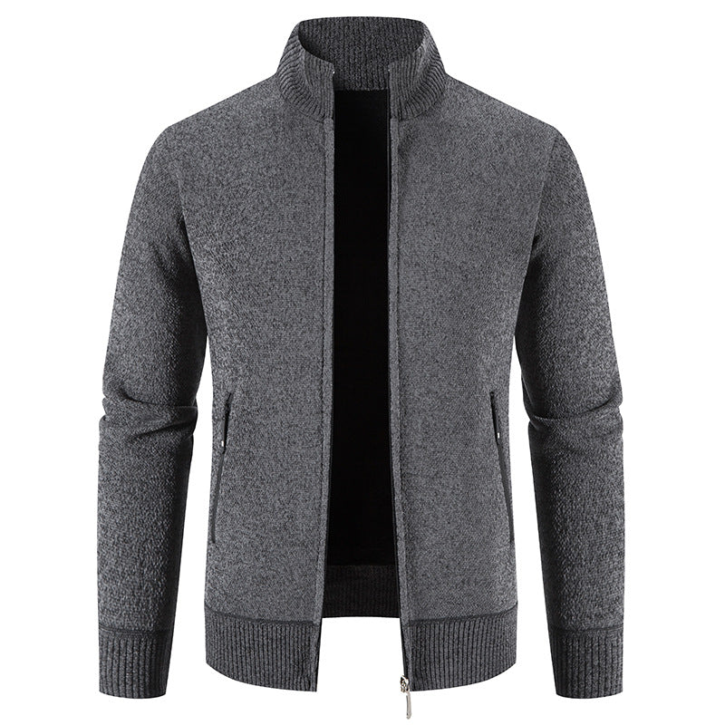 Herren elegante Strickjacke mit hohem Kragen und praktischen Reißverschlusstaschen Drune