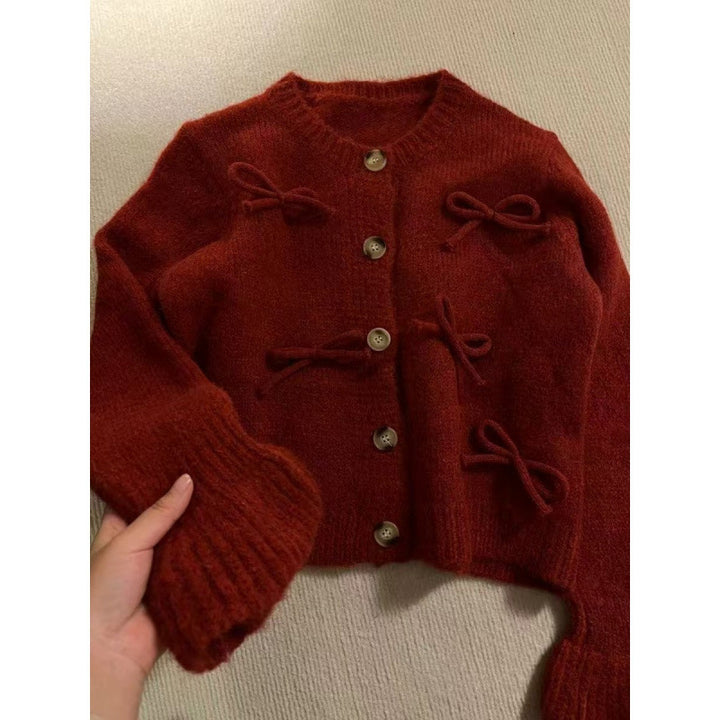 Damen Strickjacke mit dekorativen Schleifen Drune